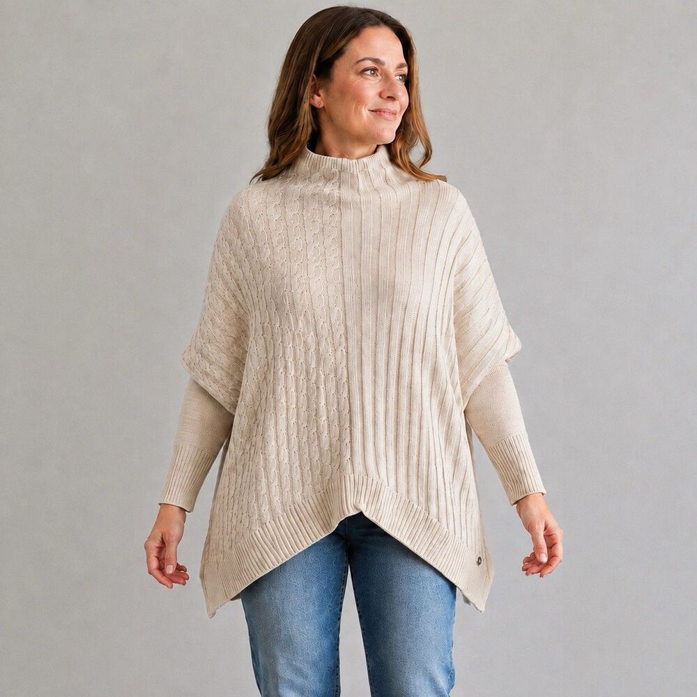Ted Baker Joilla Womens S Wool Cashmere Funnel Neck Cape Sweater Beige